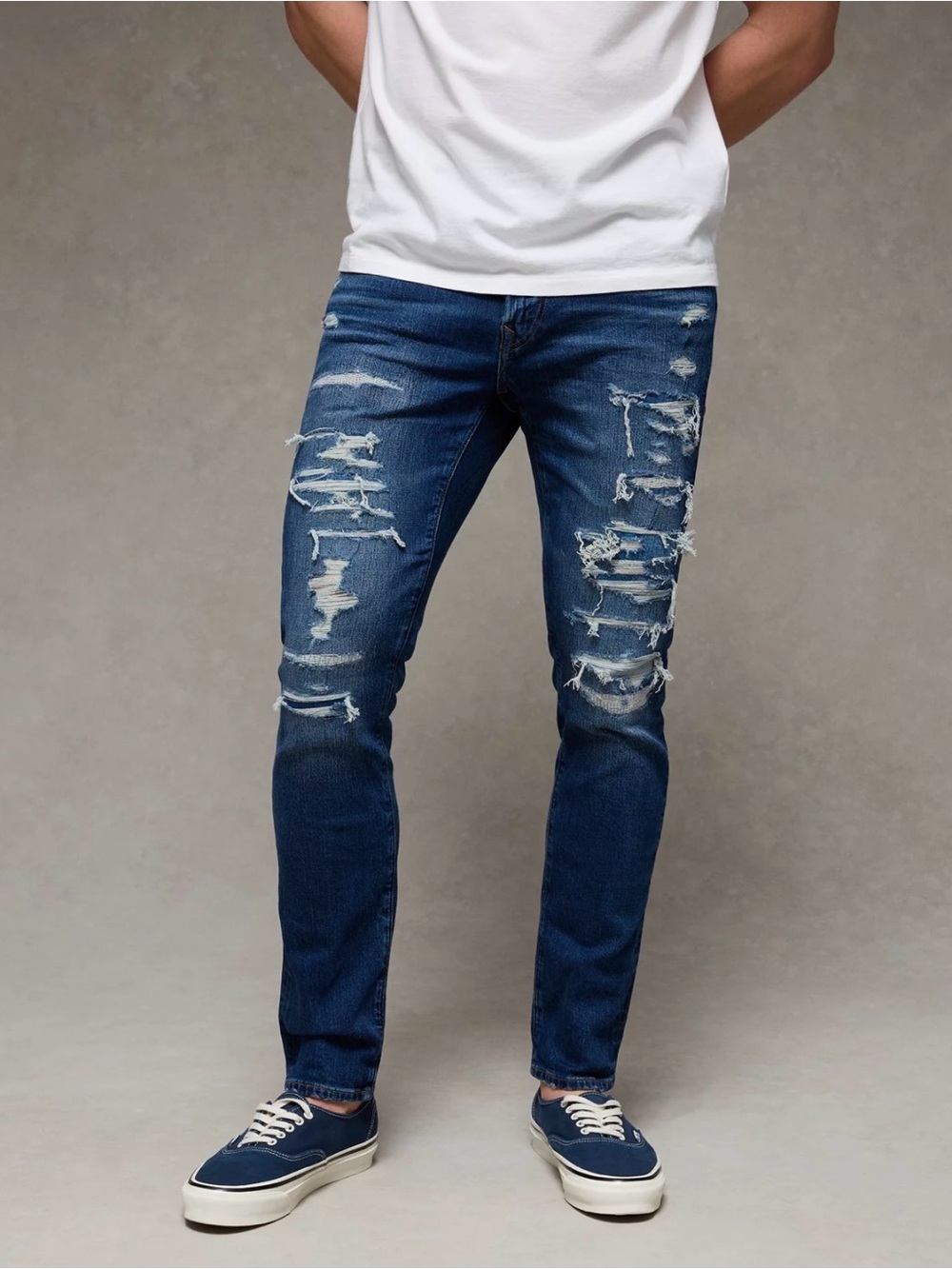 American Eagle AirFlex+ Athletic Skinny Jean Dark Waves Distressed - Picture 4 of 6